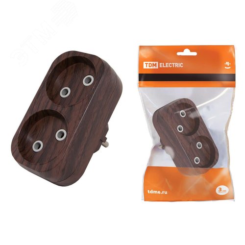 Изображение товара "Блок на 2 гнезда 2П б/з плоский 6А 250B ""Эко"" (бук) TDM" (шт)