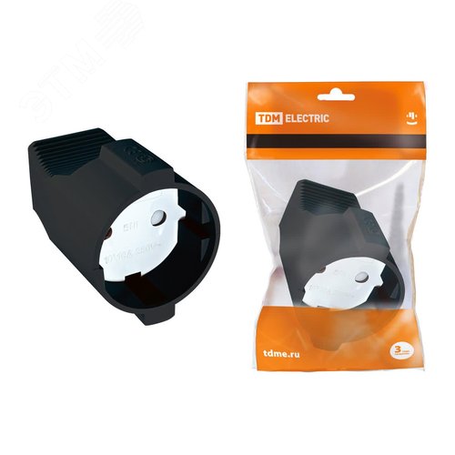 Изображение товара Кабельная розетка 2П без заземления с защитными шторками 10А 250B черная (шт)