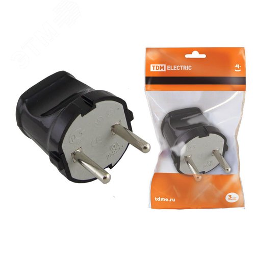 Изображение товара Вилка без заземления черная 6А 250В (шт)