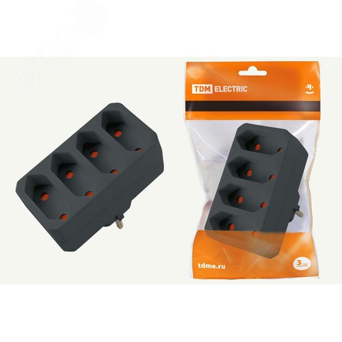 Изображение товара Блок на 4 гнезда 2П 2,5 А 250 B под плоскую вилку черный TDM (шт)