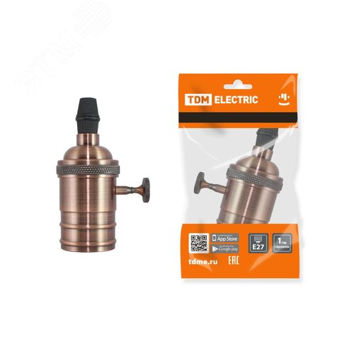 Изображение товара Патрон подвесной Е27 с выключателем металлический Лофт медь (шт)