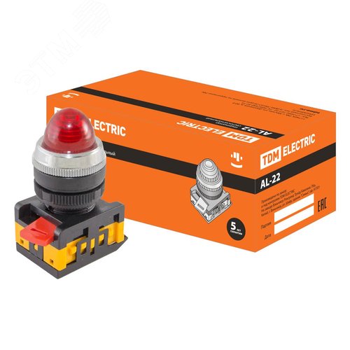 Изображение товара Лампа AL-22 сигнальная d22мм красный неон/230В цилиндр (шт)