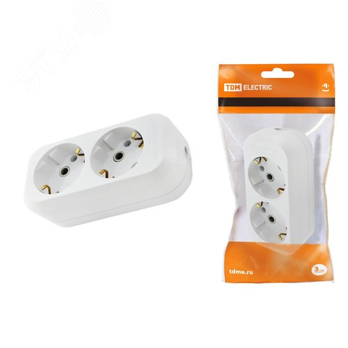 Изображение товара Колодка розеточная 2 гнезда 2П+З 16А 250В белая (шт)