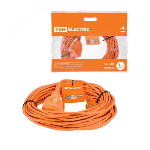 Изображение товара Удлинитель-шнур силовой УШз16 TDM (штепс. гнездо 10м ПВС 3х15) (шт)