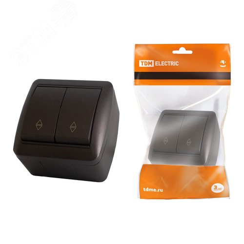Изображение товара "Выключатель на 2 направления 2-кл. открытой установки IP44 10А шоколад ""Селигер"" TDM" (упак)