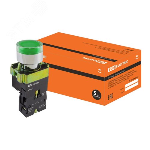 Изображение товара Кнопка BW3361 с подсветкой зеленый 1з (шт)