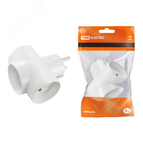 Изображение товара Тройник 3х2П 16А 250B белый TDM (шт)