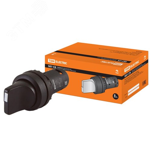 Изображение товара Переключатель на 2 положения с фиксацией SB7-CD25 короткая ручка d22мм 1з+1р черный (шт)