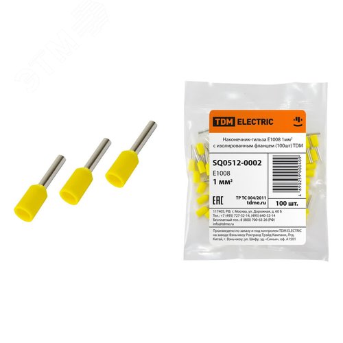 Изображение товара Наконечник-гильза Е1008 1мм2 с изолированным фланцем (100шт) TDM (упак)