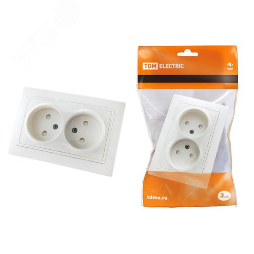Изображение товара Розетка двойная 2П с защитными шторками 10А 250В белая ''Таймыр'' (шт)