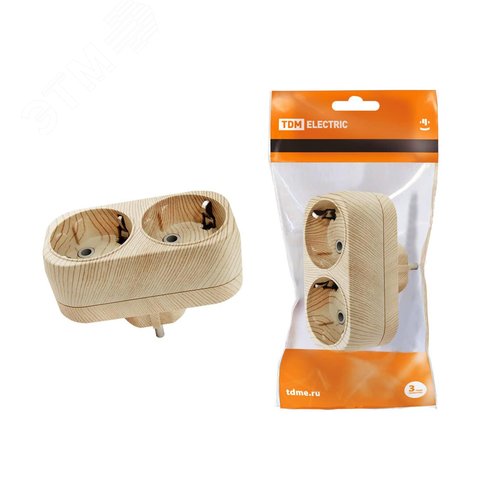 Изображение товара "Блок на 2 гнезда 2П+З плоский 16А 250B ""Эко"" (сосна) TDM" (шт)