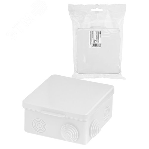 Изображение товара Распаячная коробка ОП 100х100х55мм крышка IP54 8вх. белая инд. штрихкод TDM (шт)