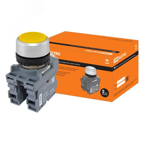 Изображение товара Кнопка MP1-20Y в сборе d22мм 1з+1р желтая TDM (упак)