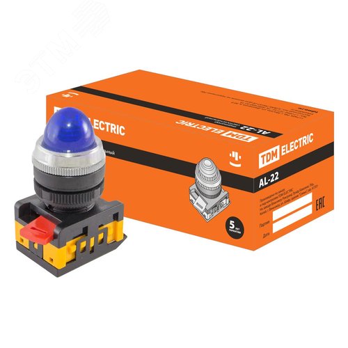 Изображение товара Лампа AL-22 сигнальная d22мм синий неон/230В цилиндр (шт)