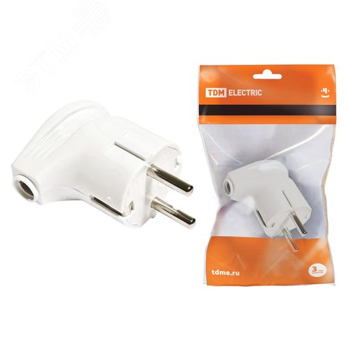 Изображение товара Вилка угловая с заземлением белая 16А 250В (шт)