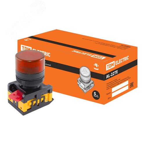 Изображение товара Лампа AL-22TE сигнальная d22мм красный неон/230В цилиндр (шт)