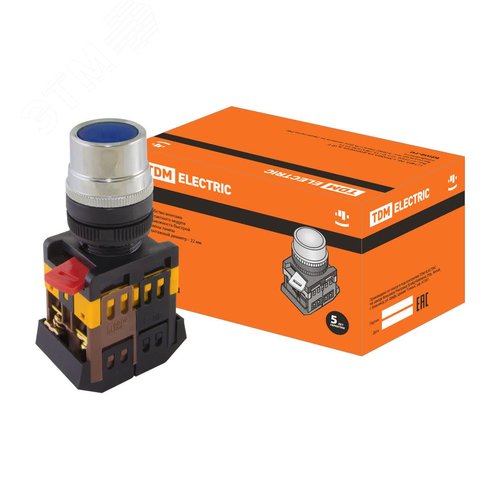Изображение товара Кнопка ABLF-22 синий d22мм неон/230В1з+1р TDM (упак)