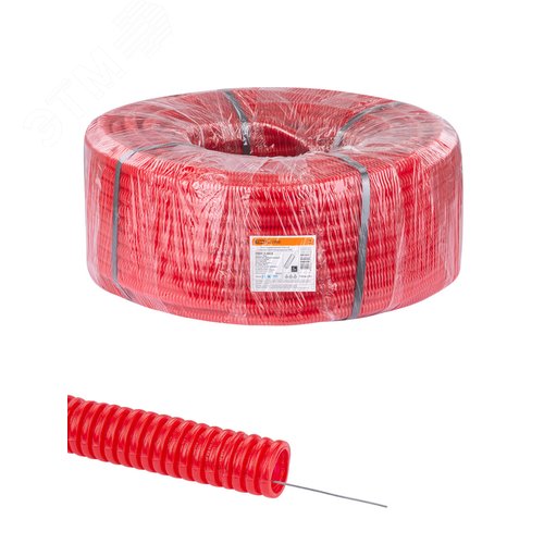 Изображение товара Труба гофрированная ПНД d 20 с зондом 100 м легкая 350Н красная ТDM (м)