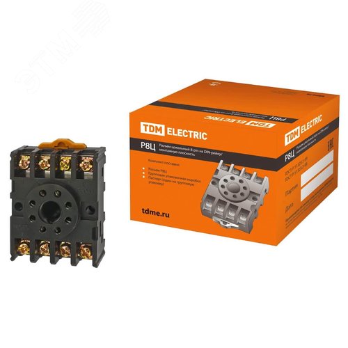 Изображение товара Разъем Р8Ц - цокольный 8-pin на DIN-рейку/плоскость TDM (шт)