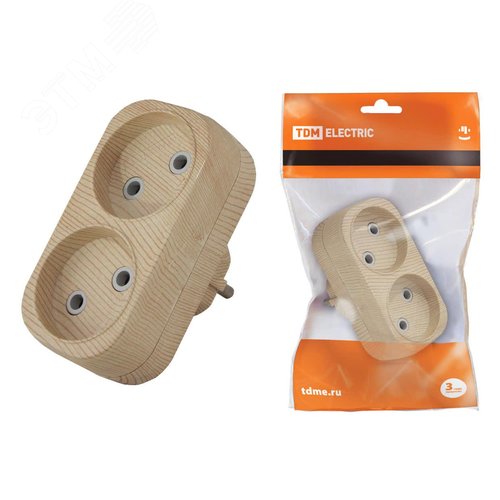 Изображение товара "Блок на 2 гнезда 2П б/з плоский 6А 250B ""Эко"" (сосна) TDM" (шт)