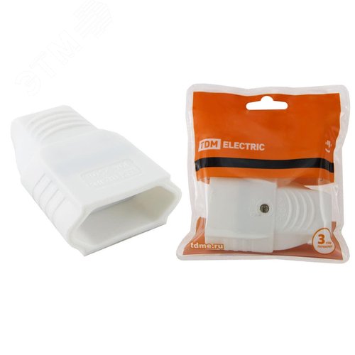 Изображение товара Кабельная розетка 2П 10А 250B (под евровилку CEE 7/16) с з/ш прямой вывод кабеля белая TDM (шт)