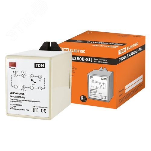 Изображение товара Реле контроля фаз цокольное серии РКФ 3х380В-8Ц TDM (шт)