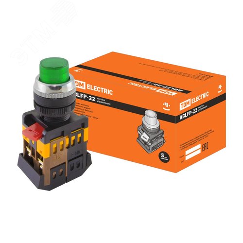 Изображение товара Кнопка ABLFP-22 зеленый d22мм неон/230В 1з+1р (шт)