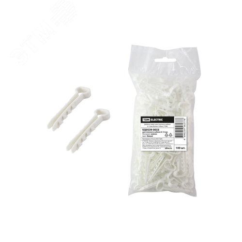 Изображение товара Дюбель-хомут для плоского кабеля 6-12мм белый (100шт) TDM (упак)