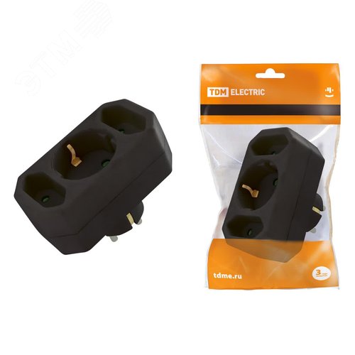 Изображение товара Блок на 3 гнезда: 1x2П+3 16 А + 2х2П 2,5 А под плоскую вилку 250 B черный TDM (шт)