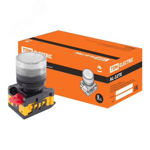 Изображение товара Лампа AL-22TE сигнальная d22мм прозрачная неон/230В цилиндр (шт)