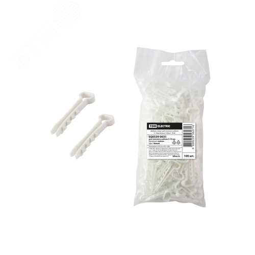 Изображение товара Дюбель-хомут для плоского кабеля 5-10мм белый (100шт) TDM (упак)