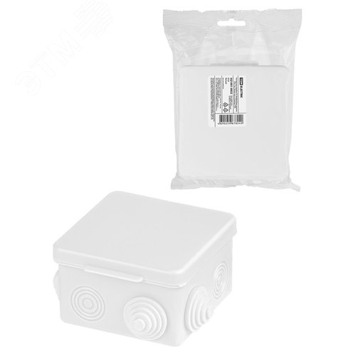 Изображение товара Распаячная коробка ОП 80х80х50мм крышка IP54 7вх. белая инд. штрихкод TDM (шт)