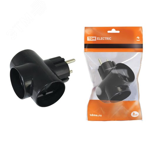 Изображение товара Тройник 3х2П 16А 250B черный TDM (шт)