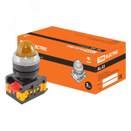 Изображение товара Лампа AL-22 сигнальная d22мм желтый неон/230В цилиндр (шт)