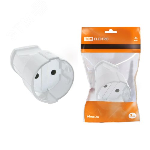 Изображение товара Кабельная розетка 2П б/з 10А 250B белая TDM (шт)