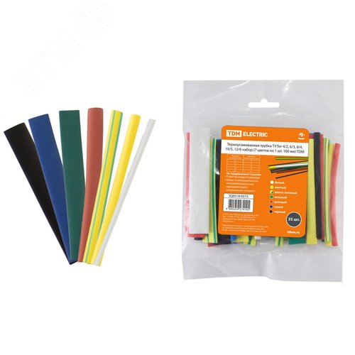 Изображение товара Термоусаживаемая трубка ТУТнг 4/2 6/3 8/4 10/5 12/6 набор (7 цветов по 1 шт. 100мм) TDM (компл)