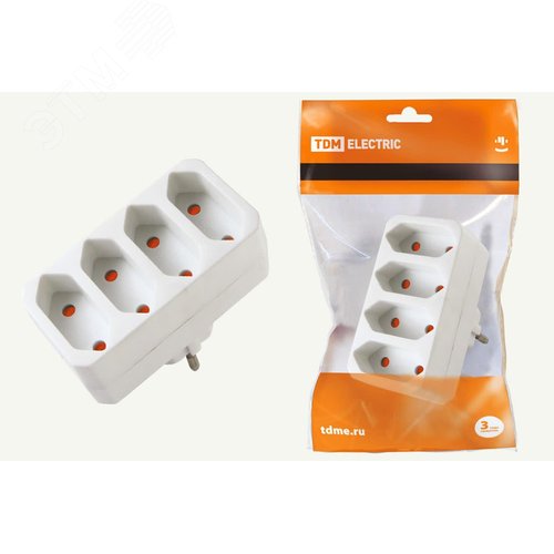 Изображение товара Блок на 4 гнезда 2П 2,5 А 250 B под плоскую вилку белый TDM (шт)