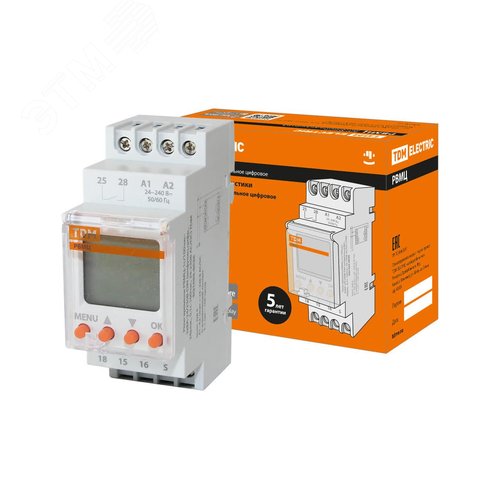 Изображение товара Реле времени РВМЦ-1с/100час-2х8А-24/230В-DIN (мнф.цифр., 24реж., 1с-100час, 24-230В АС/DC) TDM (шт)