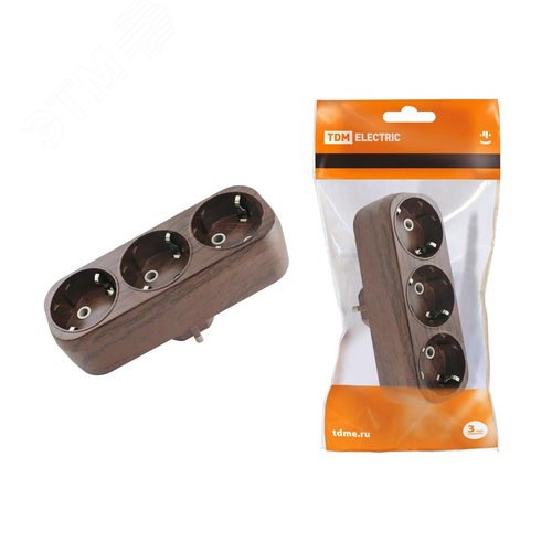 Изображение товара "Блок на 3 гнезда 2П+З плоский 16А 250B ""Эко"" (бук) TDM" (шт)