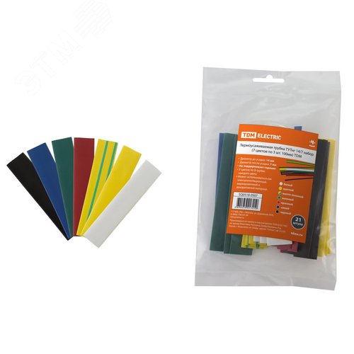 Изображение товара Термоусаживаемая трубка ТУТнг 14/7 набор (7 цветов по 3 шт. 100мм) TDM (упак)