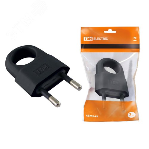 Изображение товара Вилка без заземления с кольцом черная 10А 250В (евровилка CEE 7/16) (шт)