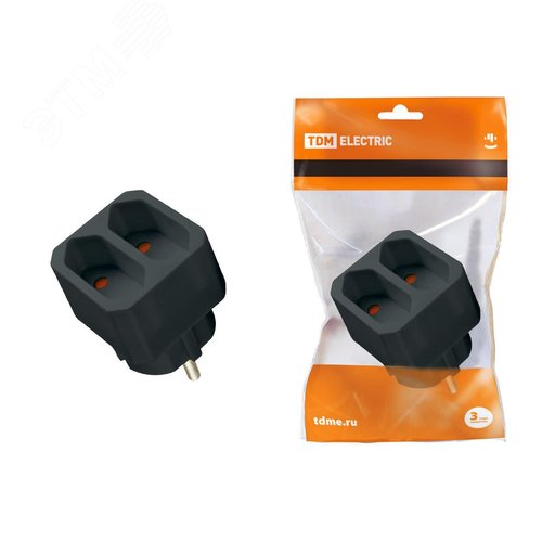 Изображение товара Блок на 2 гнезда 2П 2,5 А 250 B под плоскую вилку черный TDM (шт)