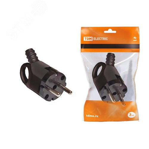 Изображение товара Вилка угловая с ушком с заземлением черная 16А 250В (шт)