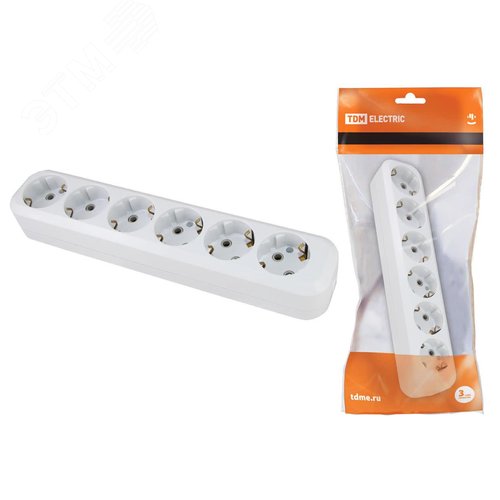 Изображение товара Колодка розеточная 6 гнезд 2П+З 16А 250В белая TDM (шт)