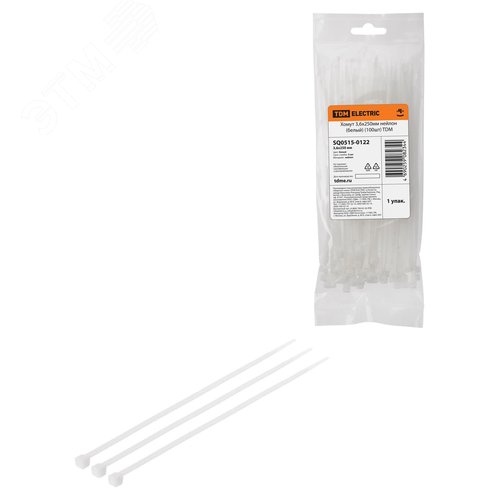 Изображение товара Хомут 3,6х250мм нейлон (белый) (100шт) TDM (упак)