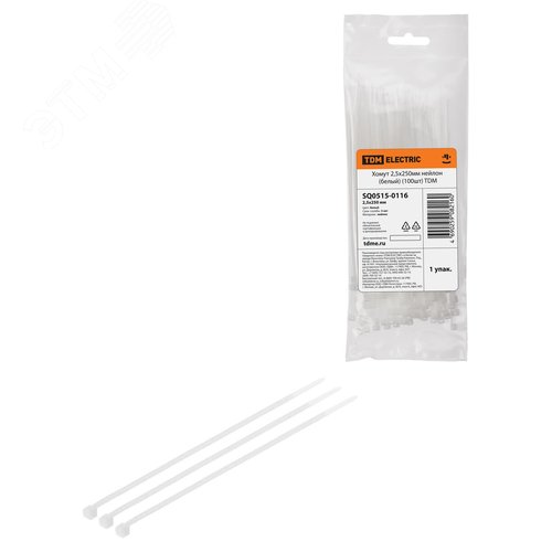 Изображение товара Хомут 2,5х250мм нейлон (белый) (100шт) TDM (упак)