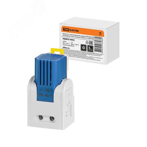 Изображение товара Термостат с фиксированной уставкой ТФУ-003 NО (охлаждение, темп. вкл/выкл 50/40), 5 А, 230 В TDM (шт)