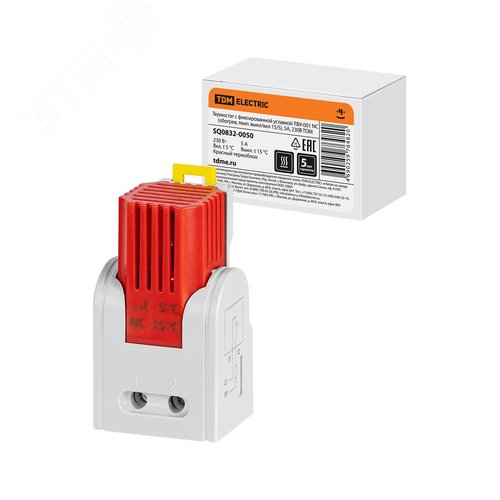 Изображение товара Термостат с фиксированной уставкой ТФУ-001 NC (обогрев, темп. выкл/вкл 15/5), 5 А, 230 В TDM (шт)