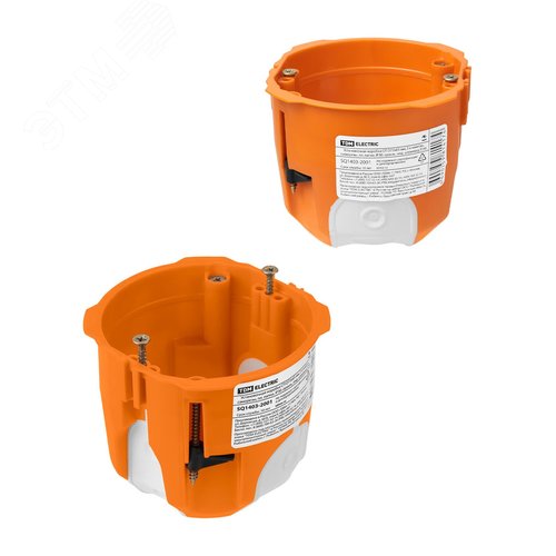 Изображение товара Установочная коробка СП D73х65 мм 2-х компон. саморезы пл. лапки IP30 оранж. инд. штрихкод TDM (шт)