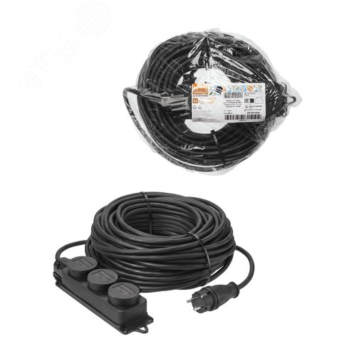 Изображение товара Удлинитель-шнур силовой каучук КГ IP44 3 гнезда с/з 4000 Вт 30 м Народный (шт)